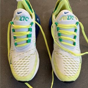 Nike Kids Air Max 270 White, Blue and Green Shoes 4Y